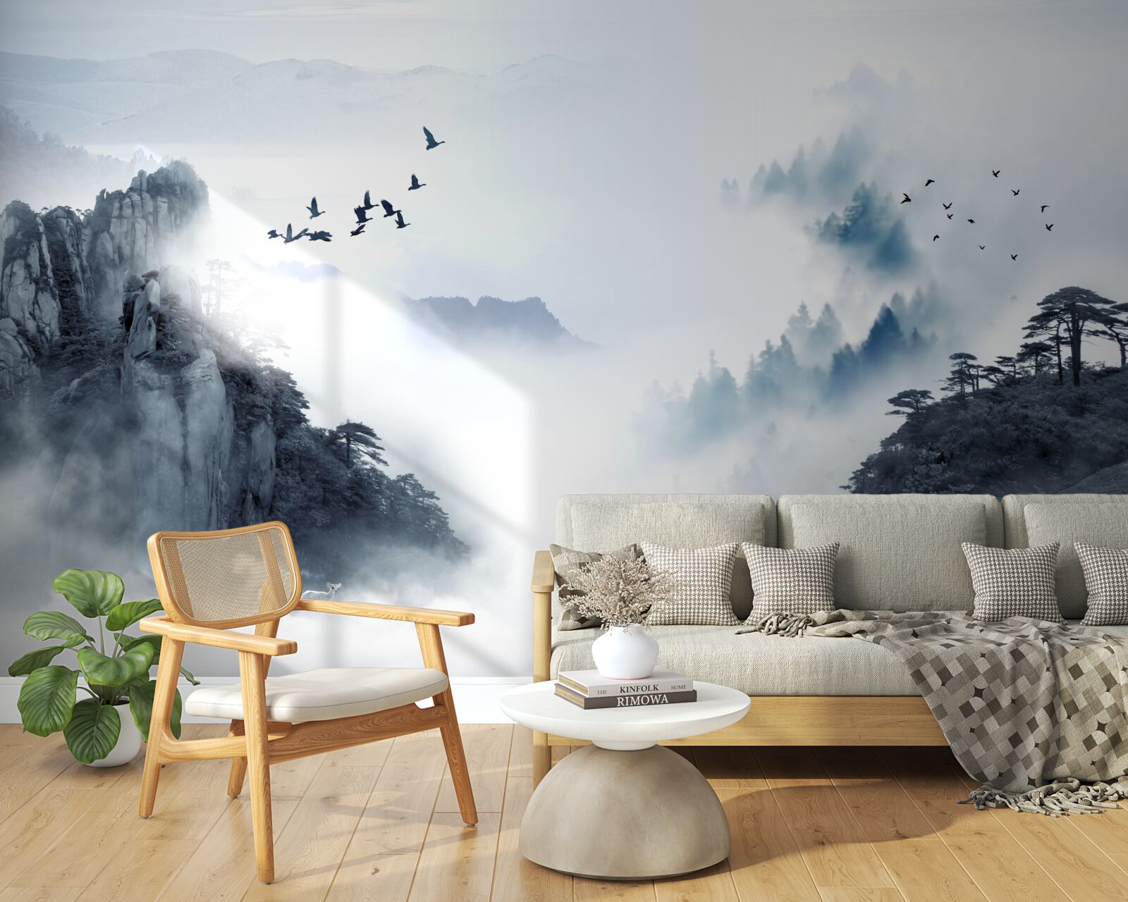 Fototapeta v strachu zo studenej hmly sa vtáky vznášajú do výšin