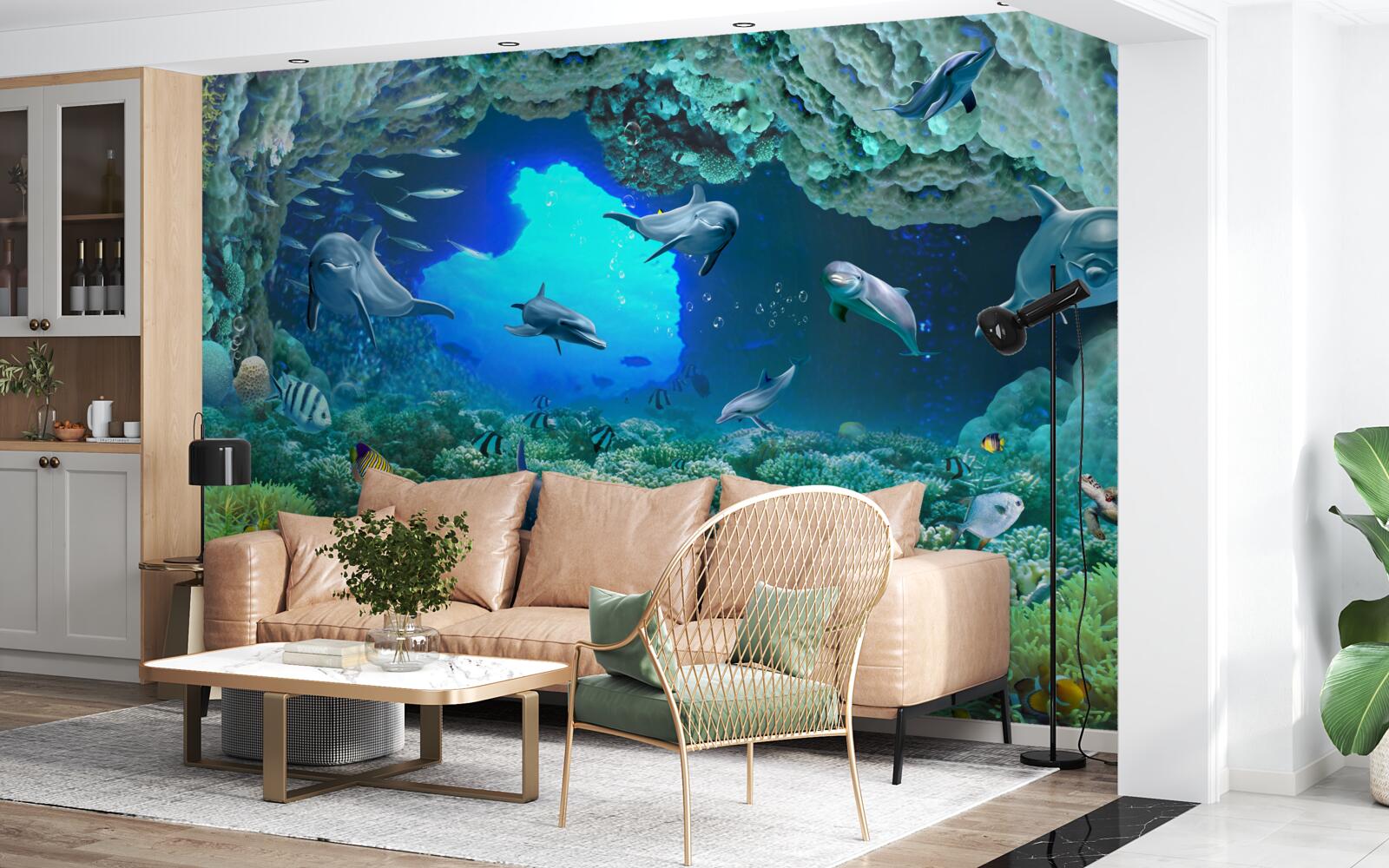 Fototapeta vodné jaskyne obývajú delfíny