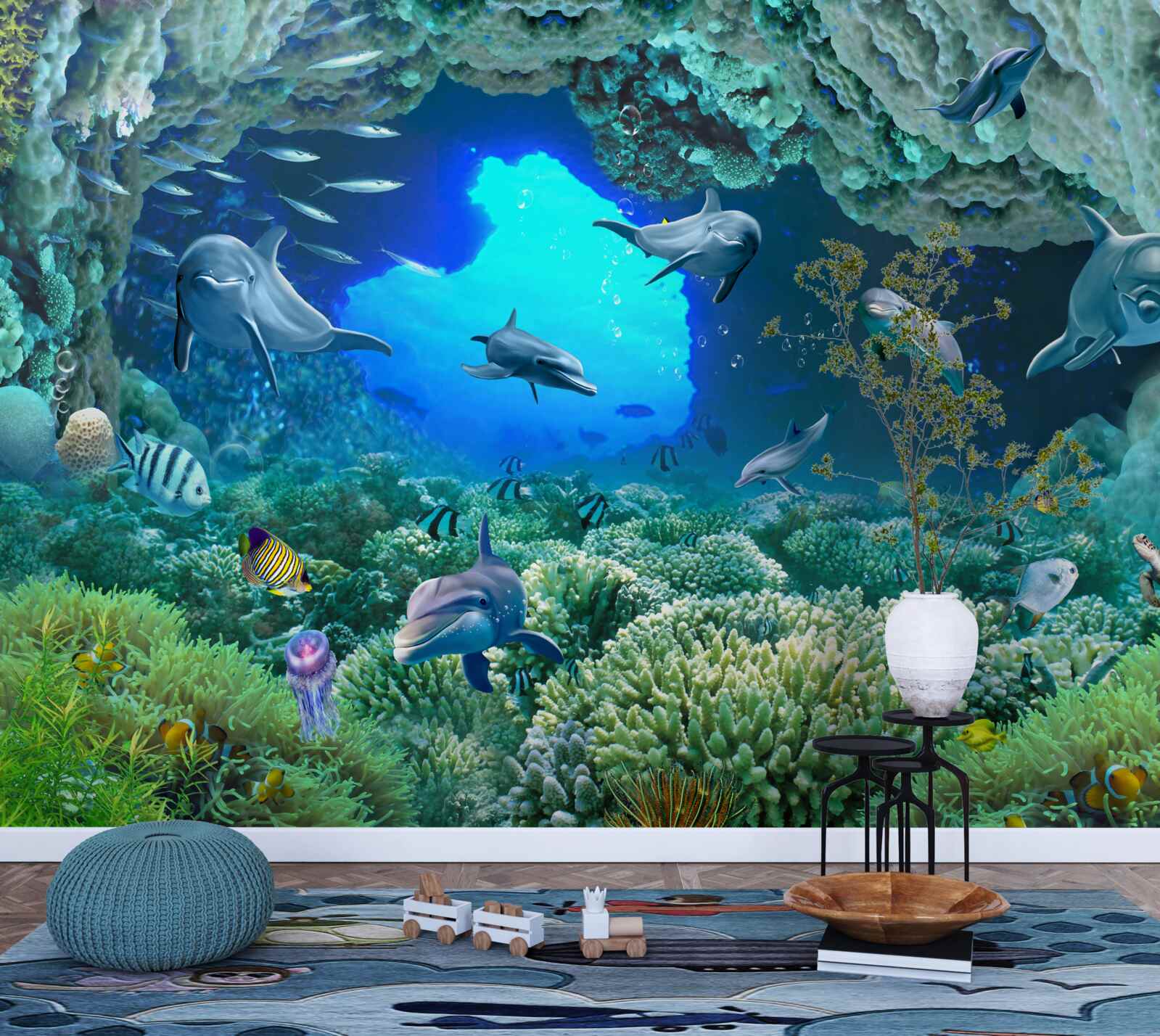 Fototapeta vodné jaskyne obývajú delfíny