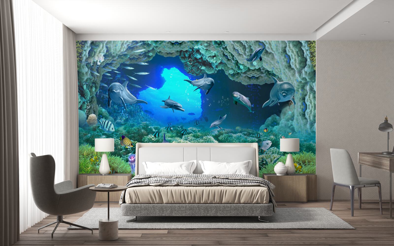 Fototapeta vodné jaskyne obývajú delfíny