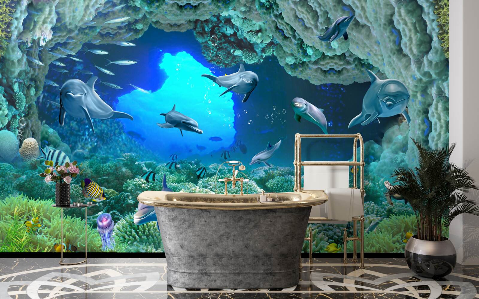 Fototapeta vodné jaskyne obývajú delfíny