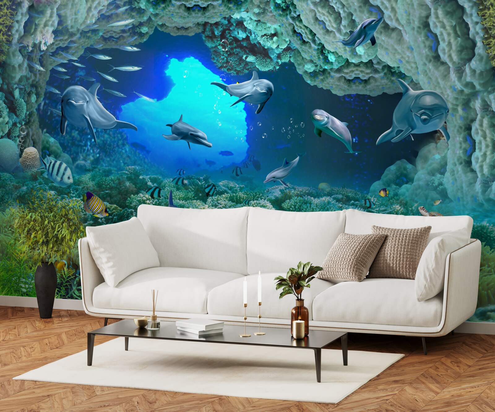 Fototapeta vodné jaskyne obývajú delfíny