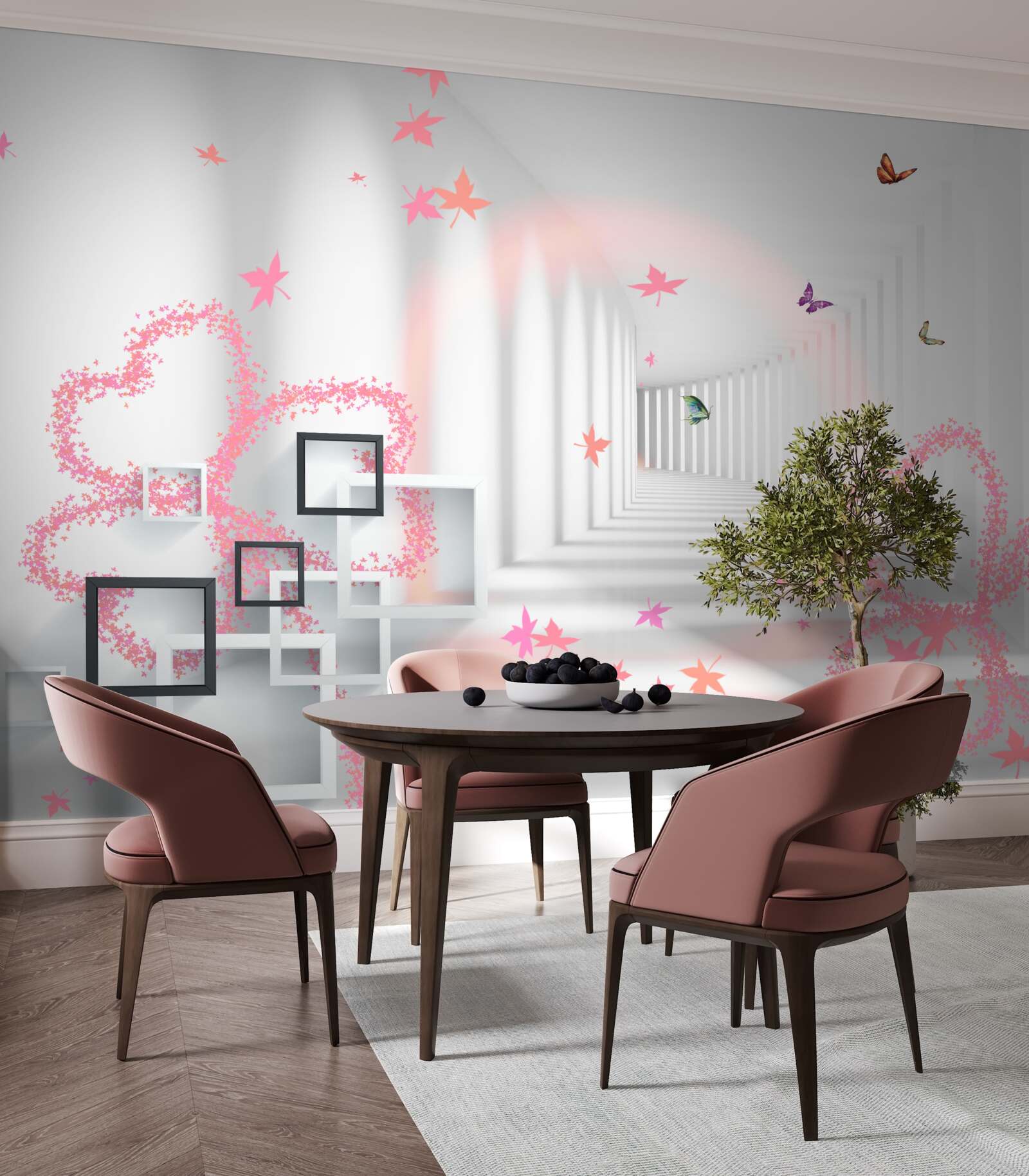 Fototapeta abstraktné motýle v tvare ružových srdiečok