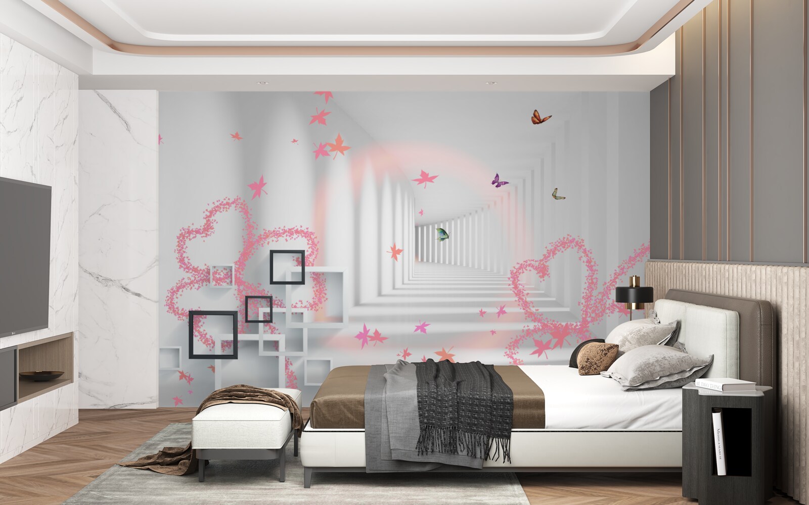 Fototapeta abstraktné motýle v tvare ružových srdiečok