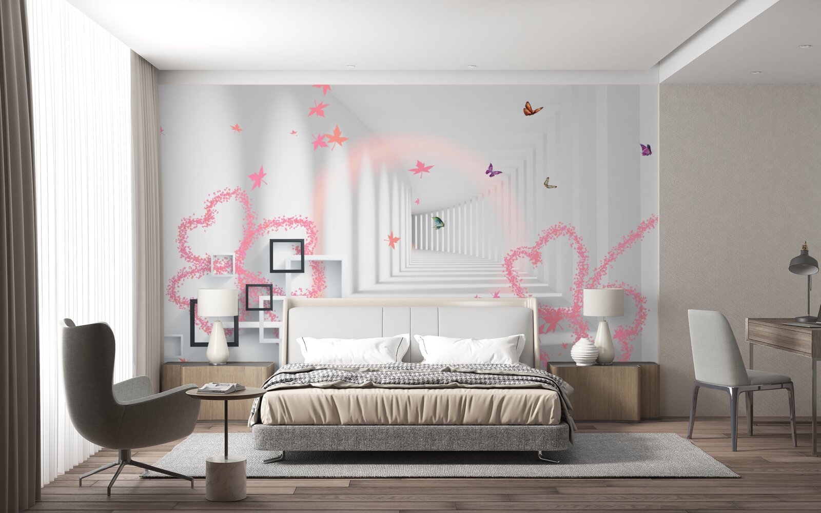 Fototapeta abstraktné motýle v tvare ružových srdiečok