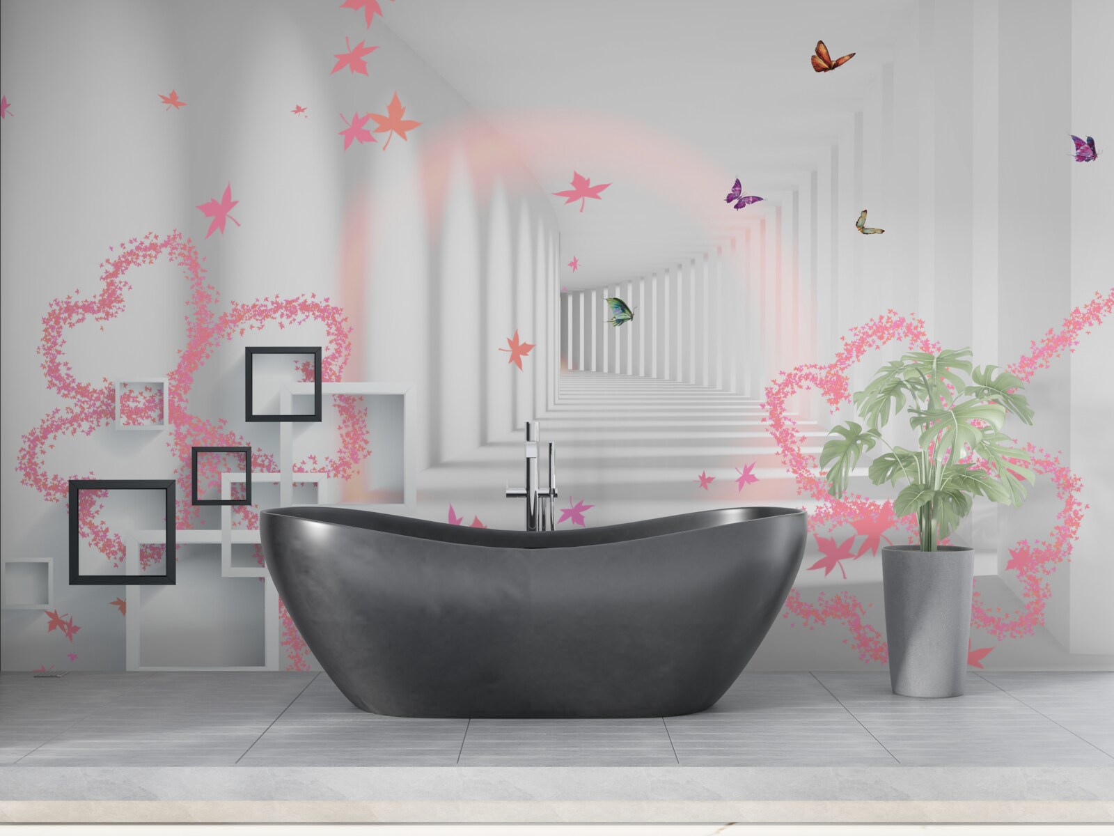 Fototapeta abstraktné motýle v tvare ružových srdiečok