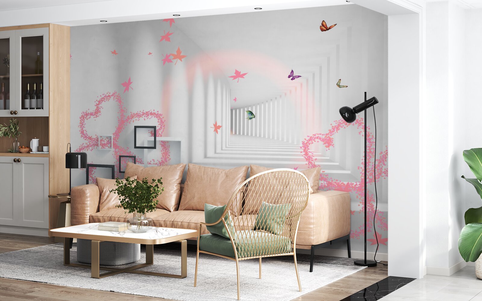 Fototapeta abstraktné motýle v tvare ružových srdiečok