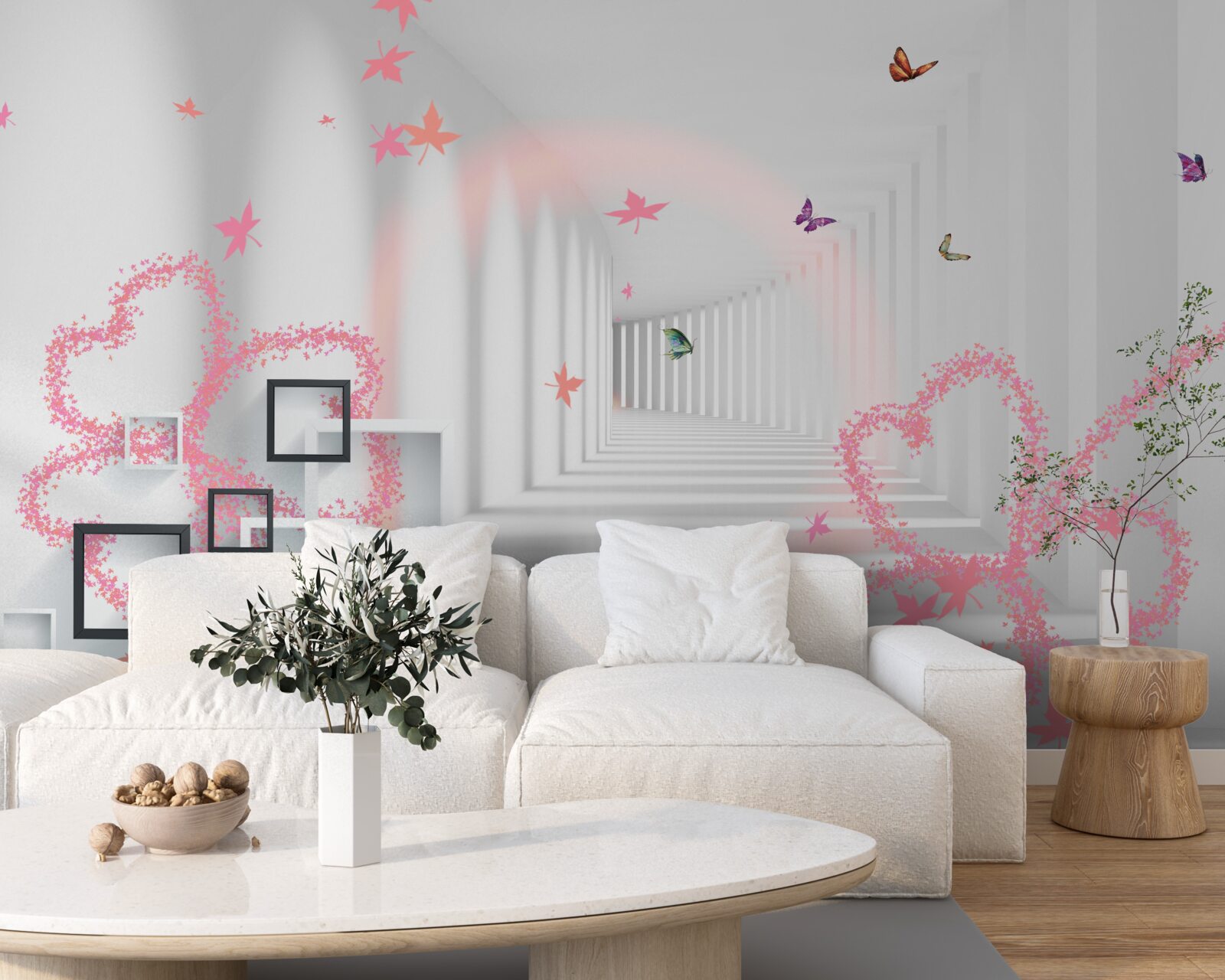 Fototapeta abstraktné motýle v tvare ružových srdiečok