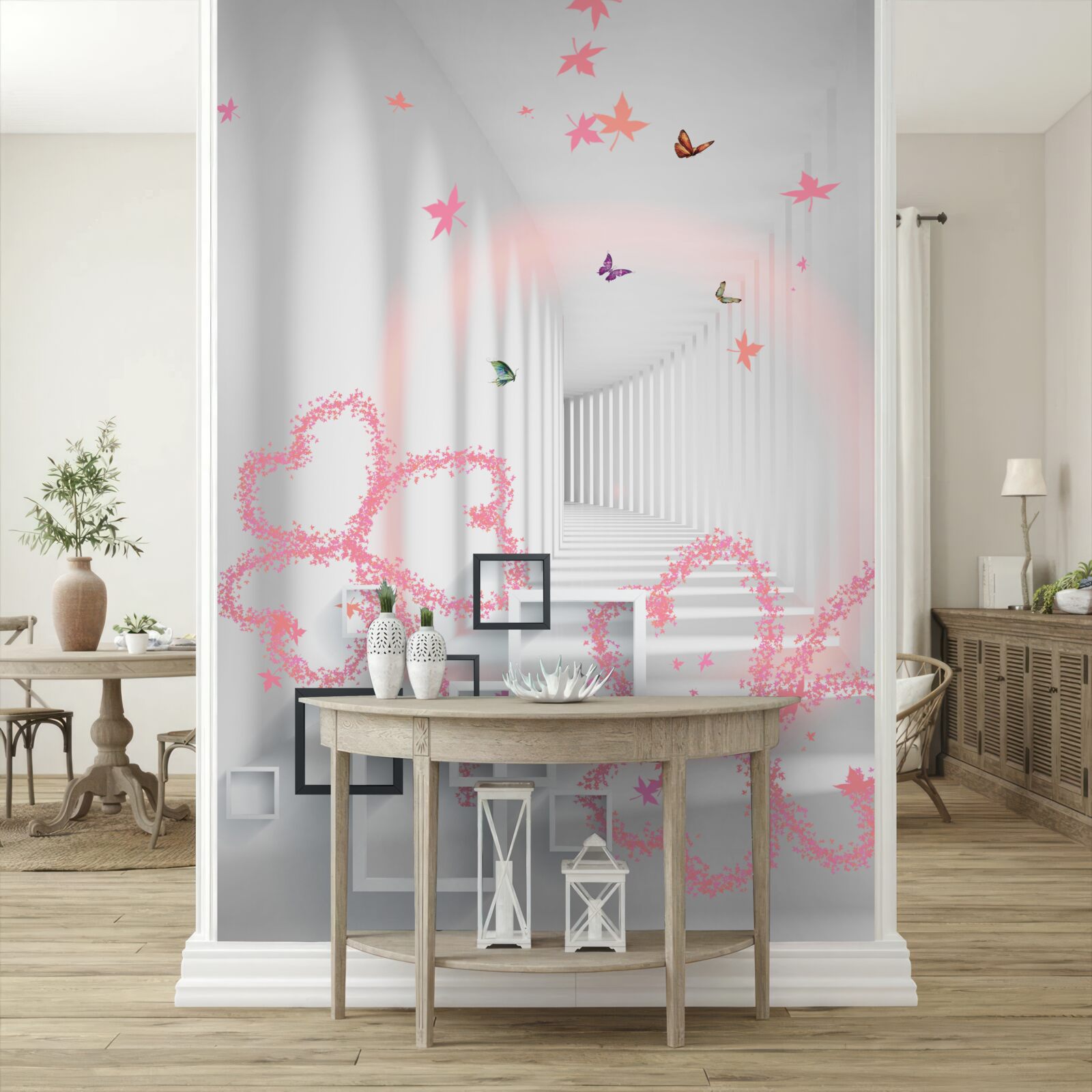 Fototapeta abstraktné srdiečka v podobe motýľov vás vítajú na chodbe