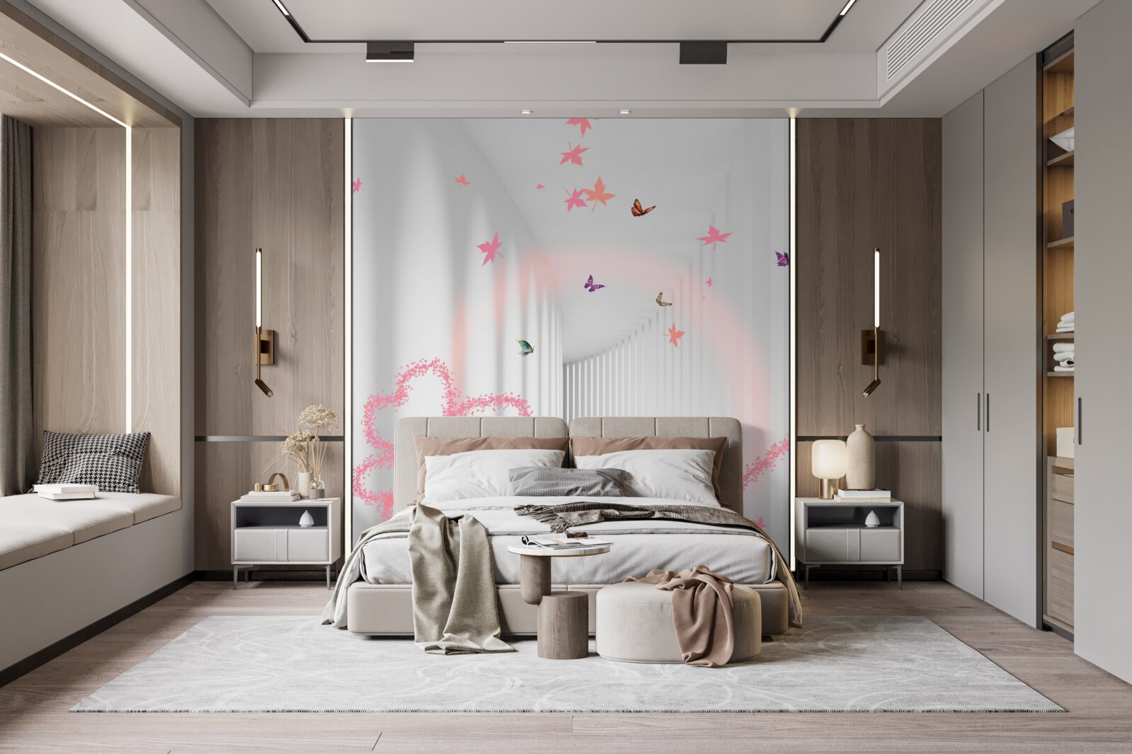 Fototapeta abstraktné srdiečka v podobe motýľov vás vítajú na chodbe