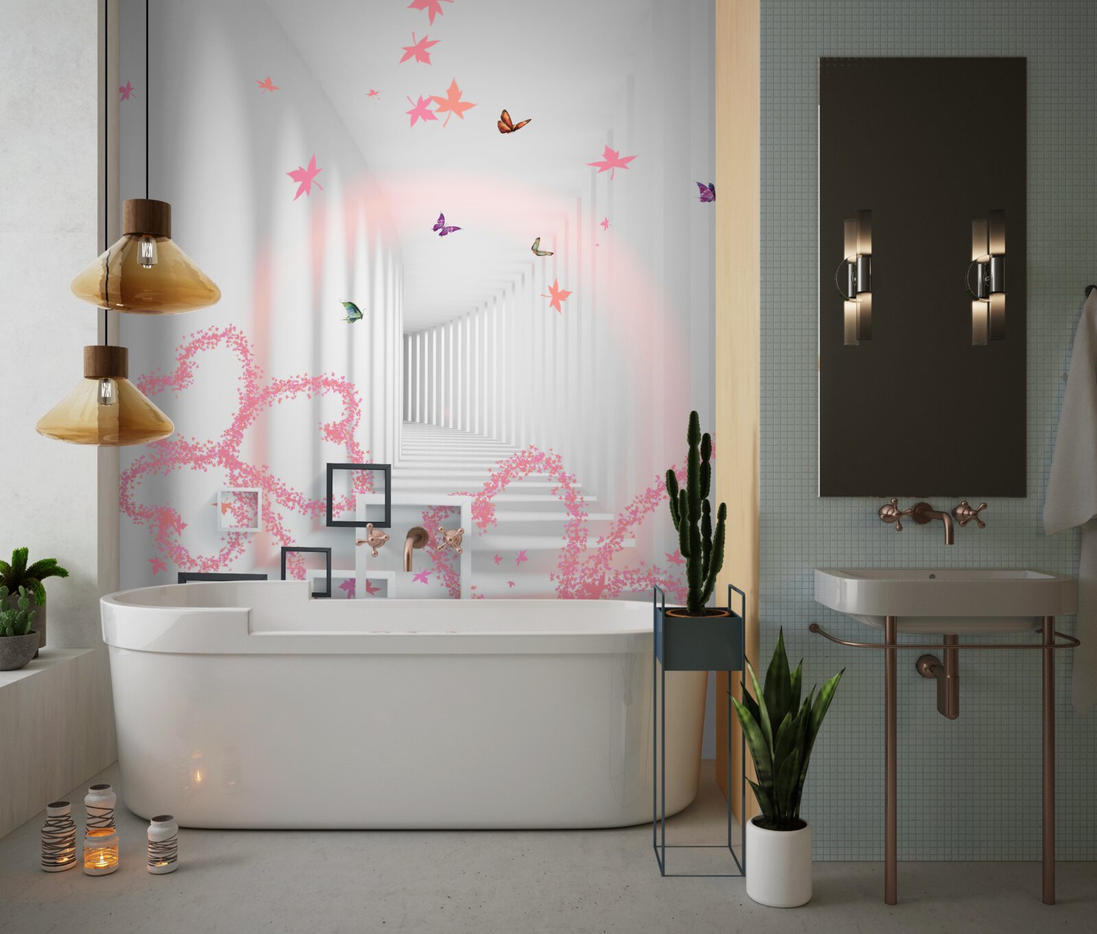 Fototapeta abstraktné srdiečka v podobe motýľov vás vítajú na chodbe