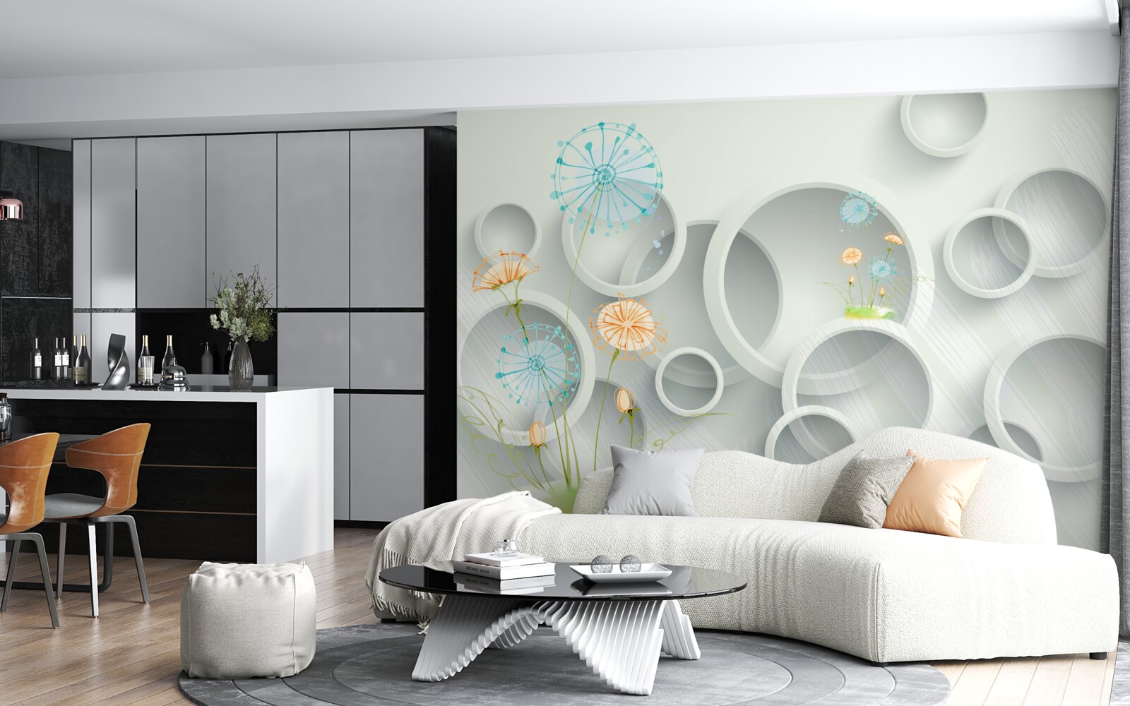 Fototapeta na pozadí kruhov kvitnú na lúke púpavy