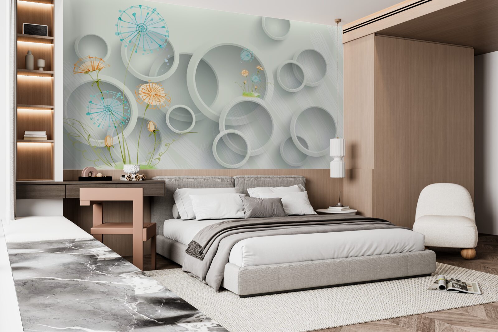 Fototapeta na pozadí kruhov kvitnú na lúke púpavy