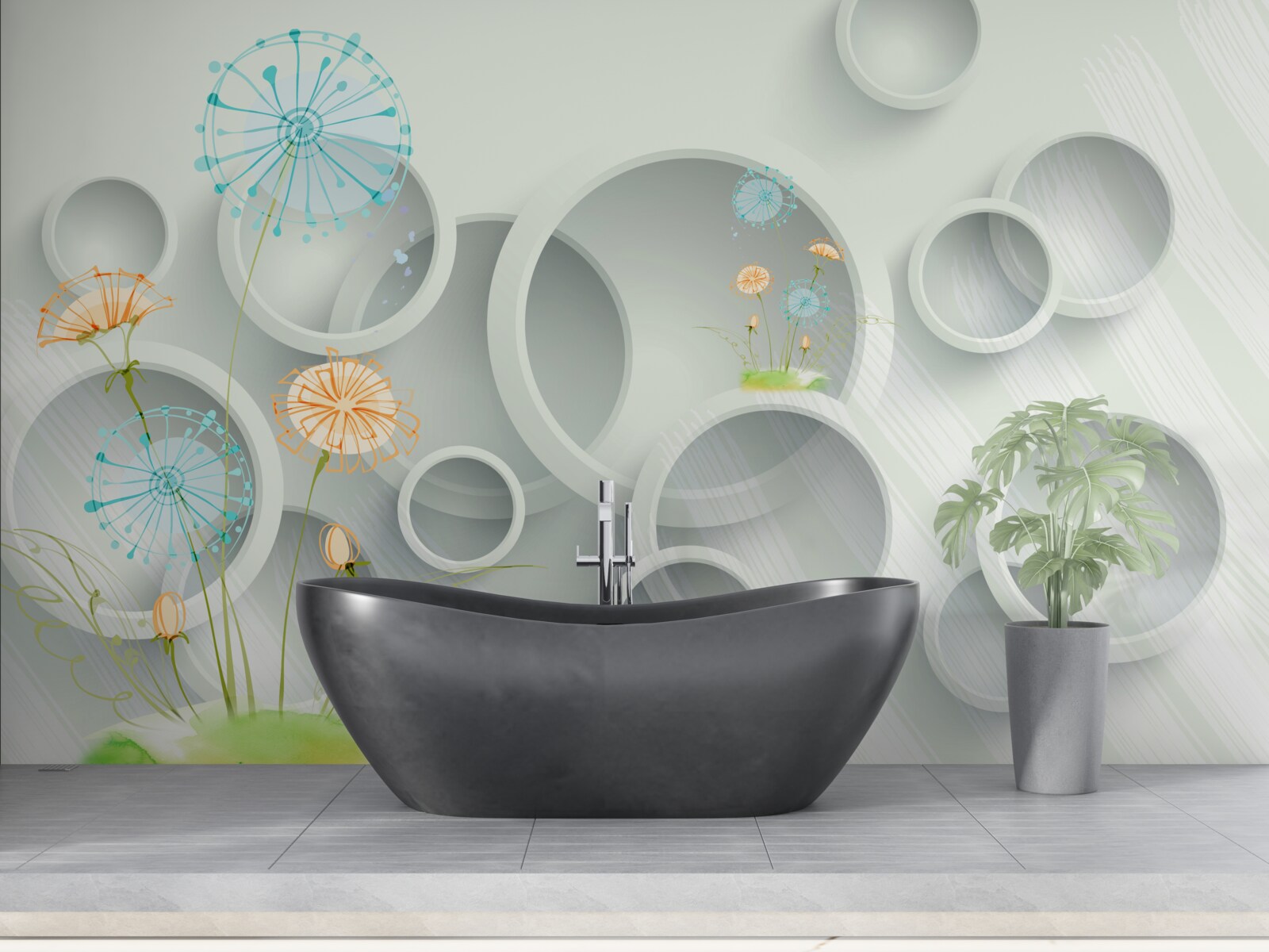 Fototapeta na pozadí kruhov kvitnú na lúke púpavy