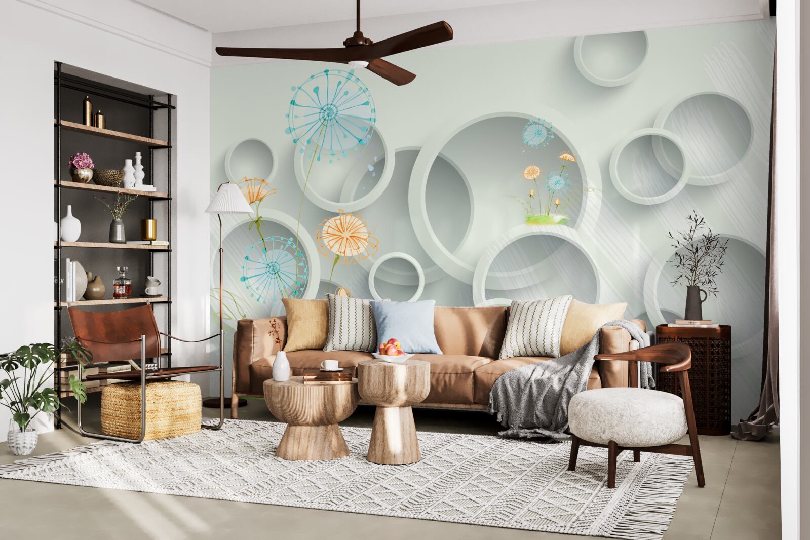 Fototapeta na pozadí kruhov kvitnú na lúke púpavy