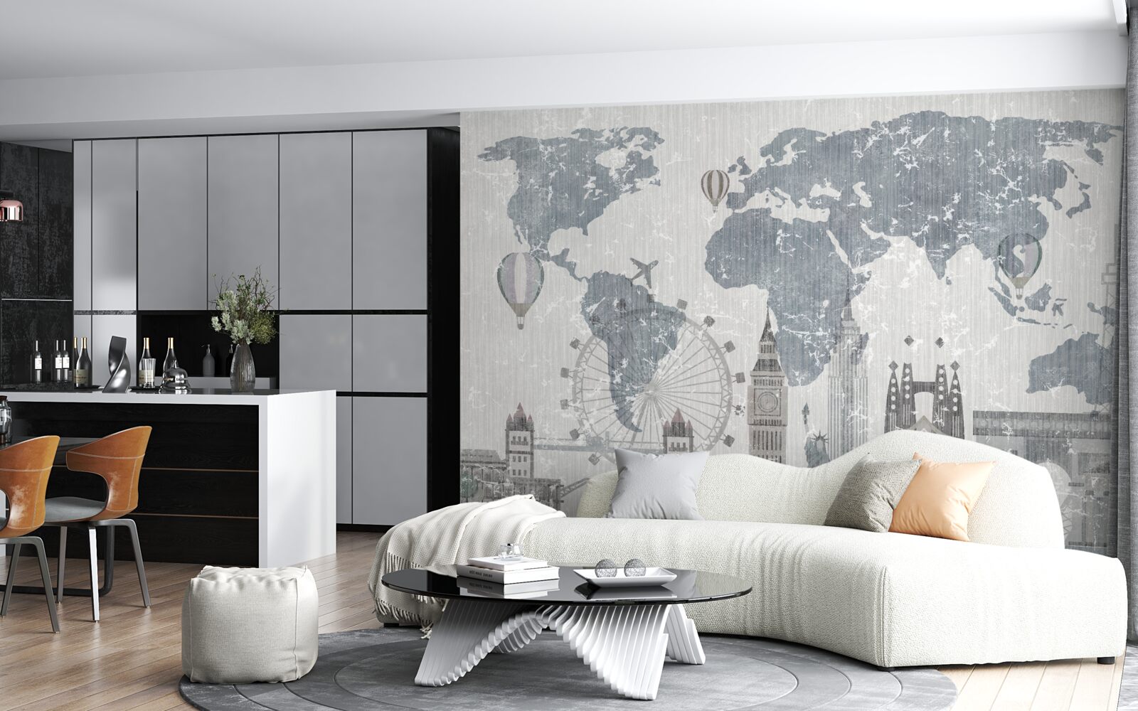 Fototapeta mapa sveta s pamiatkami Londýna