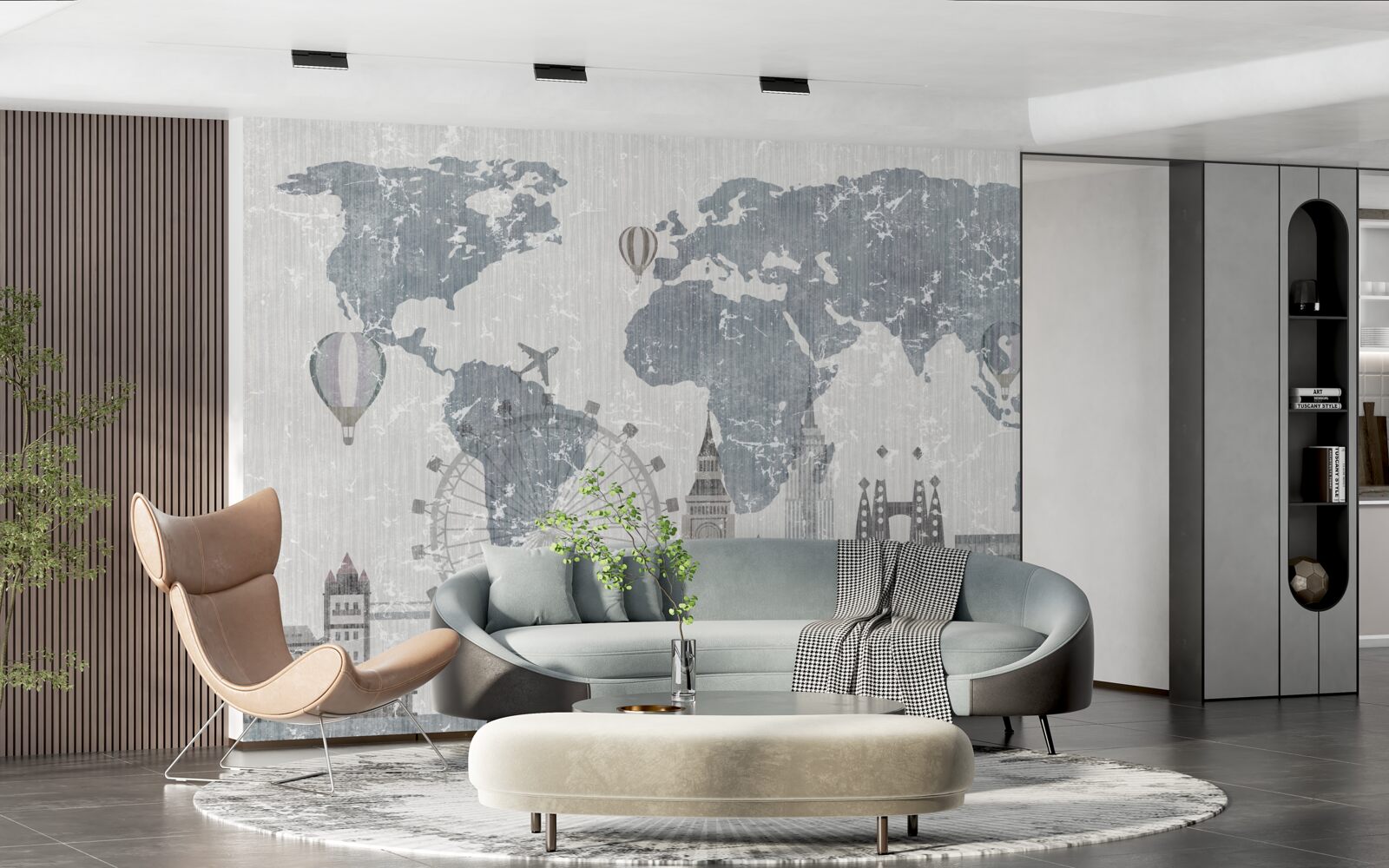 Fototapeta mapa sveta s pamiatkami Londýna