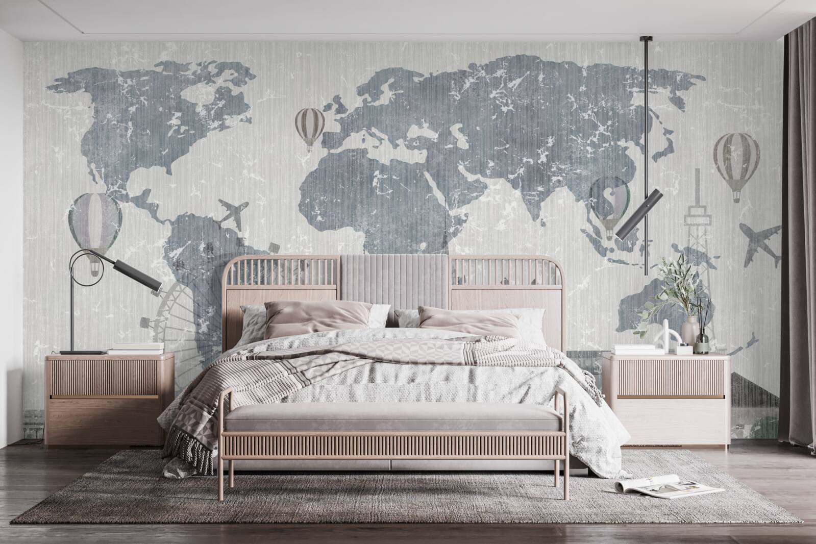 Fototapeta mapa sveta s pamiatkami Londýna