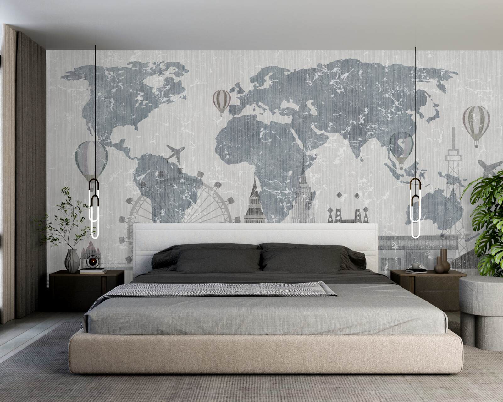 Fototapeta mapa sveta s pamiatkami Londýna