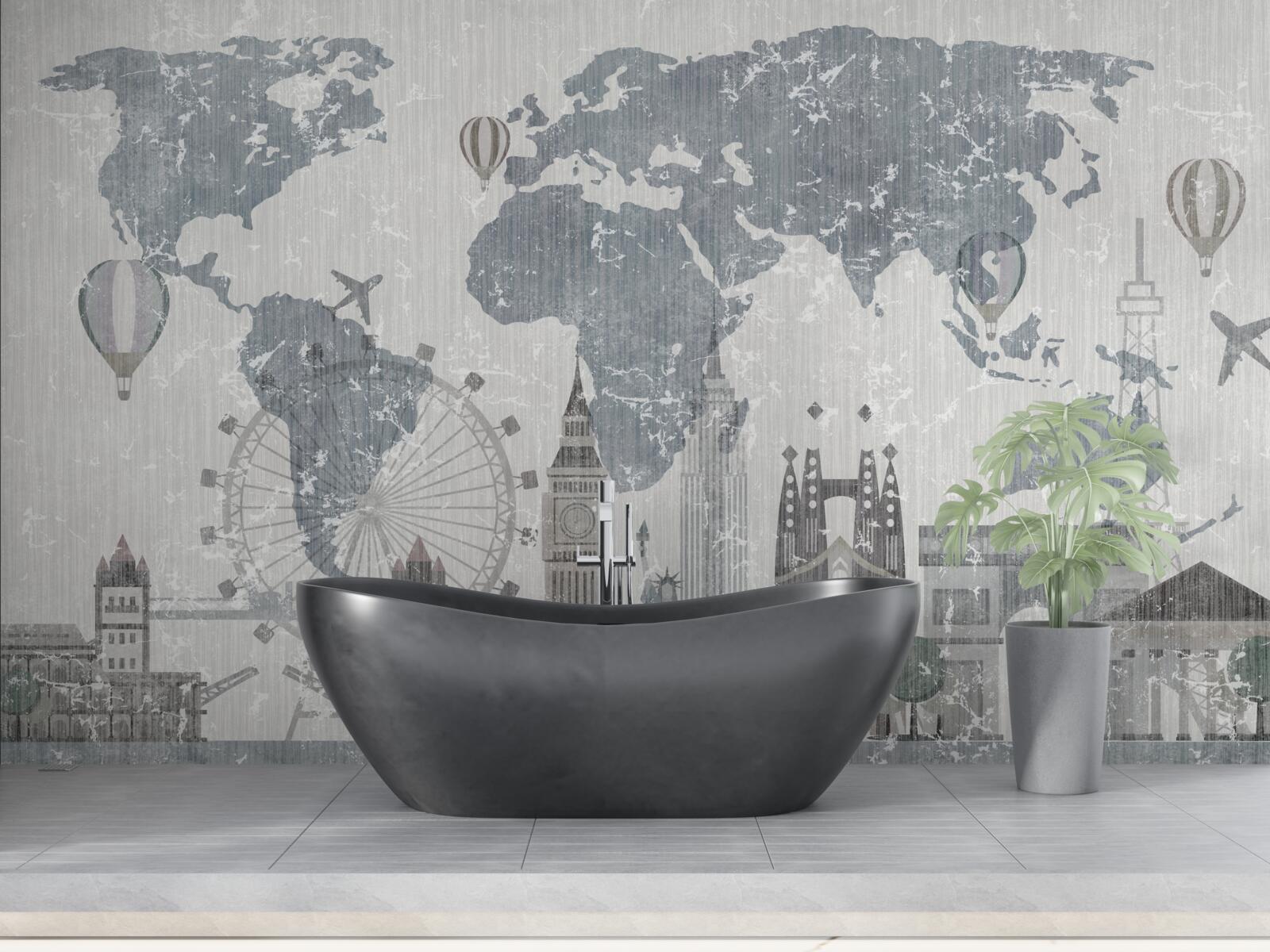 Fototapeta mapa sveta s pamiatkami Londýna