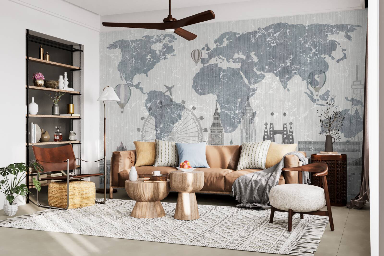 Fototapeta mapa sveta s pamiatkami Londýna