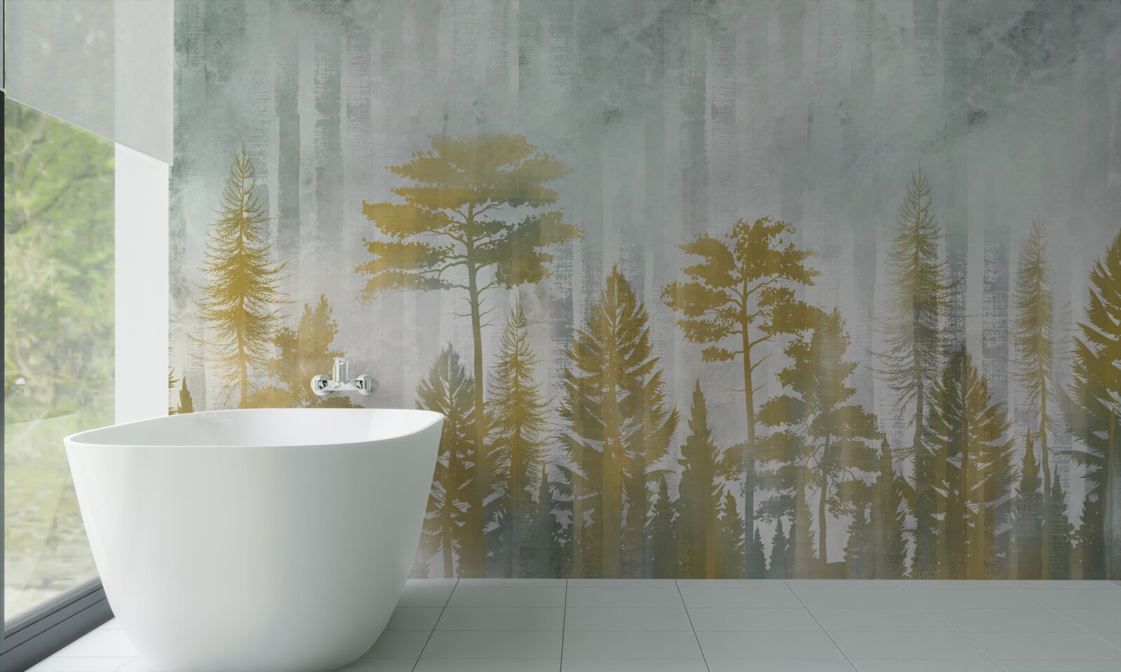 Fototapeta jeseň v lese zahalená v hmle