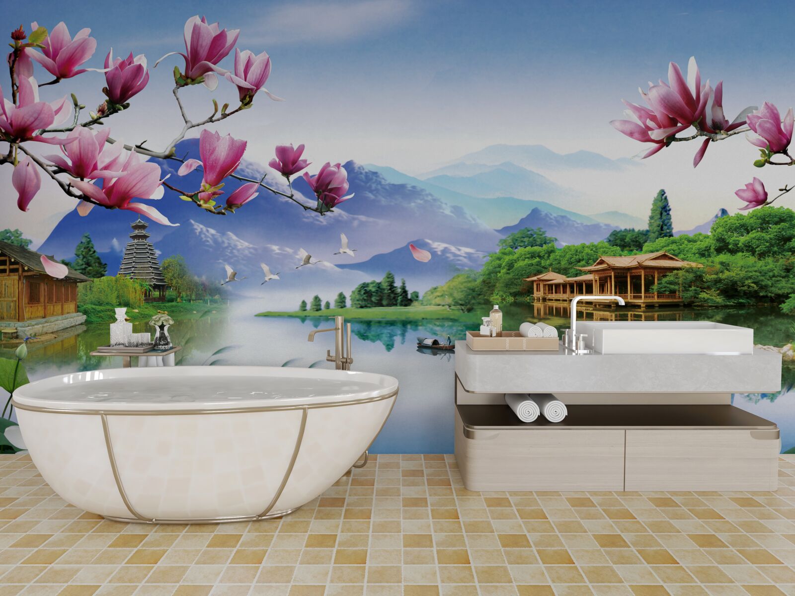 Fototapeta nádherný panoramatický výhľad na horskú krajinu a tok rieky