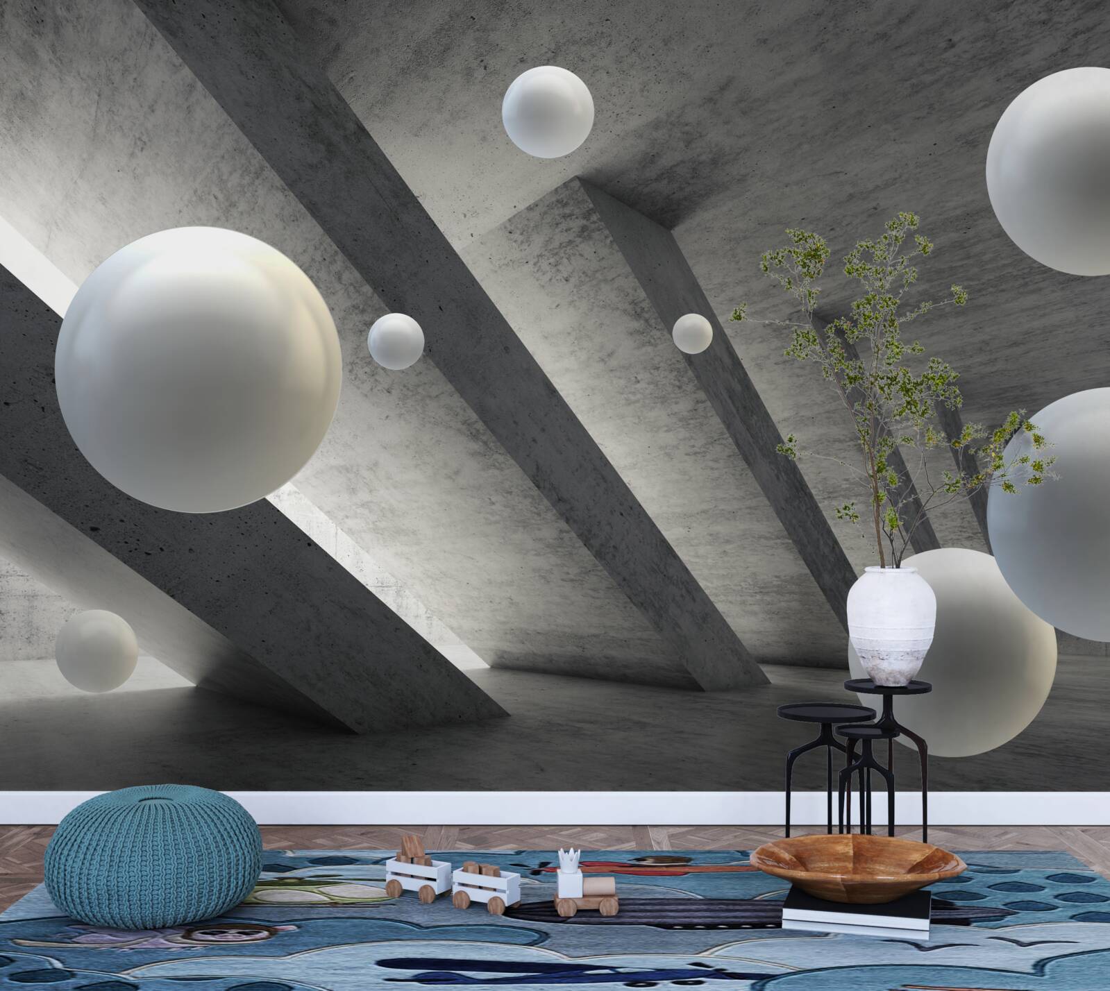 Fototapeta guľôčky bielej farby v cementovom priechode