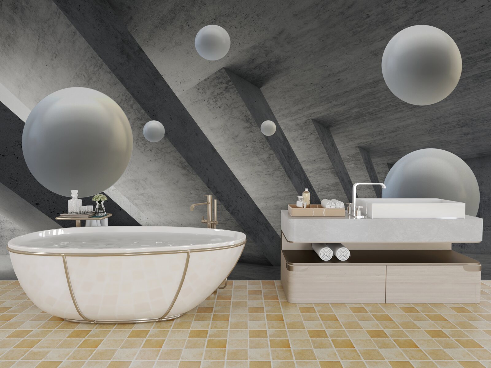 Fototapeta guľôčky bielej farby v cementovom priechode