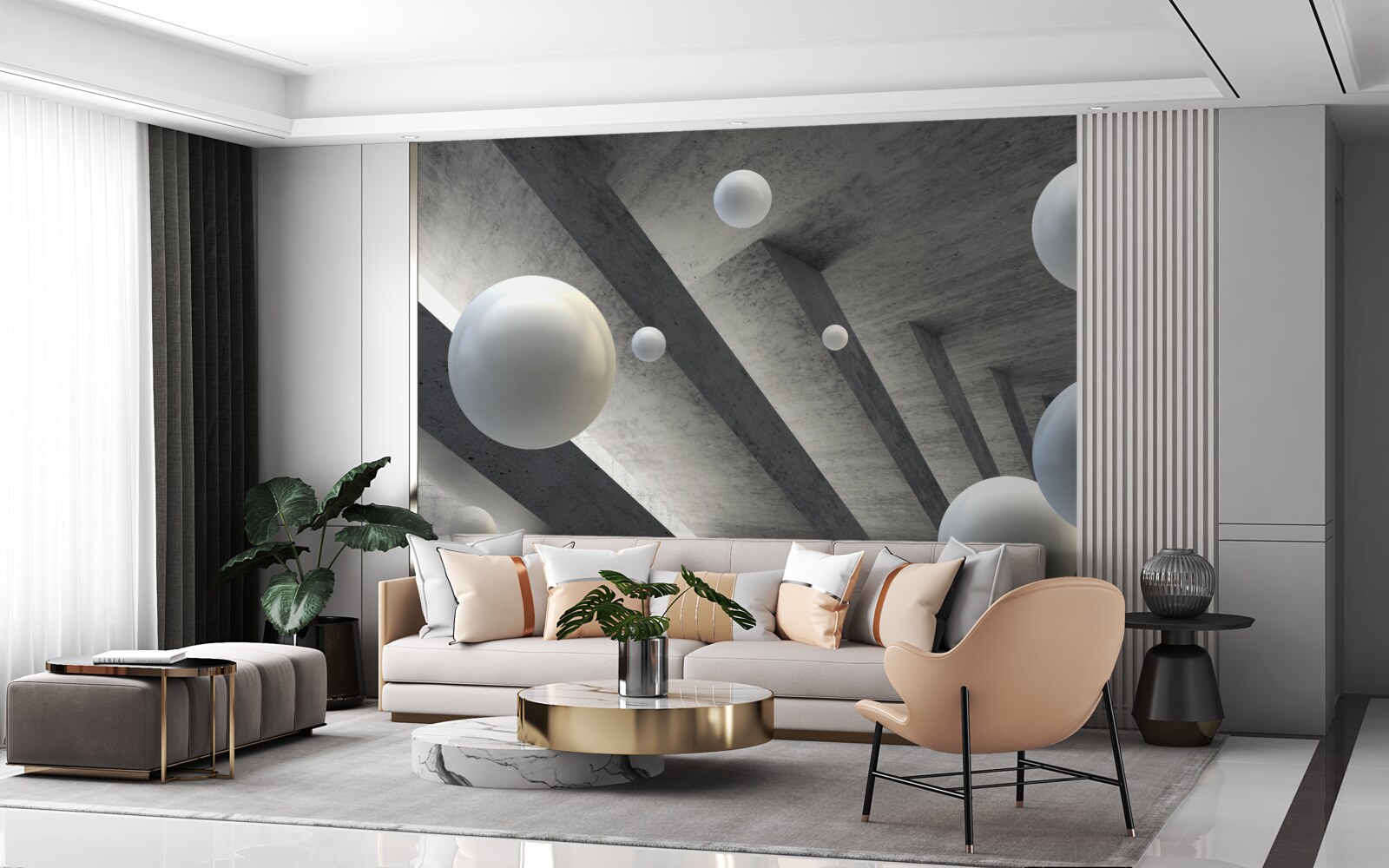 Fototapeta guľôčky bielej farby v cementovom priechode