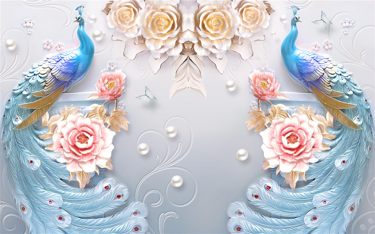 Fototapeta dva krásne pávy a ružové ruže