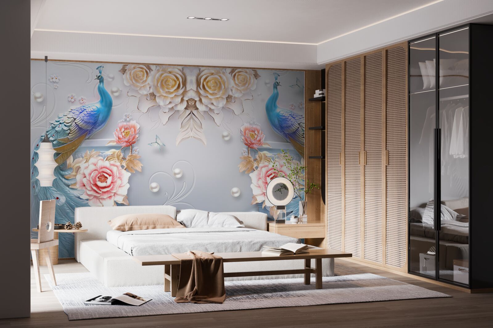 Fototapeta dva krásne pávy a ružové ruže