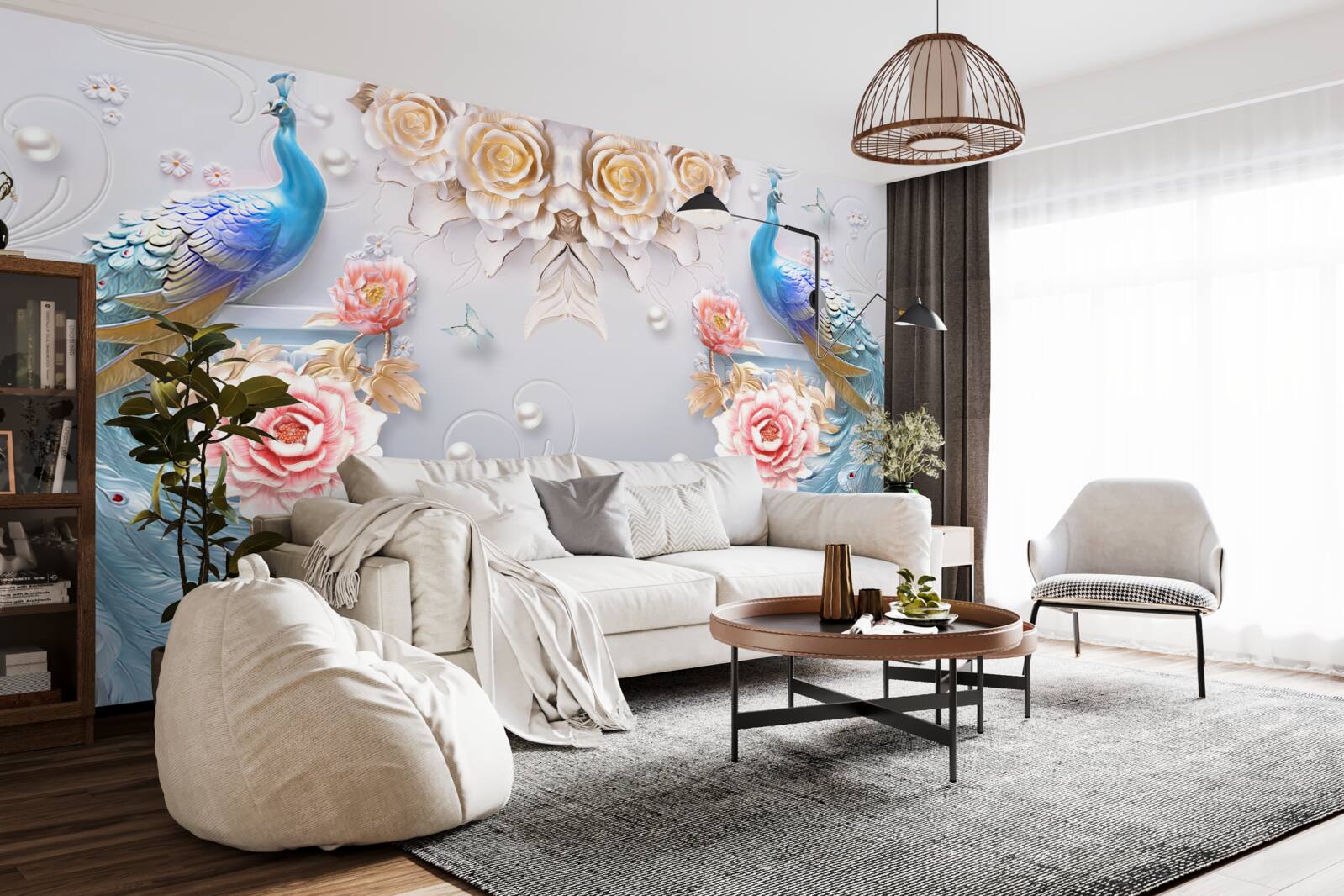 Fototapeta dva krásne pávy a ružové ruže