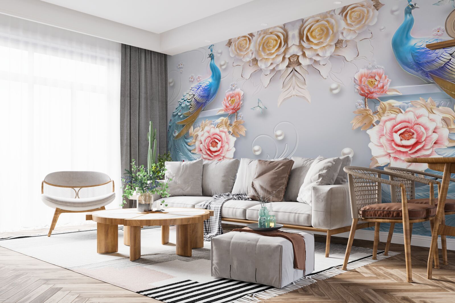 Fototapeta dva krásne pávy a ružové ruže