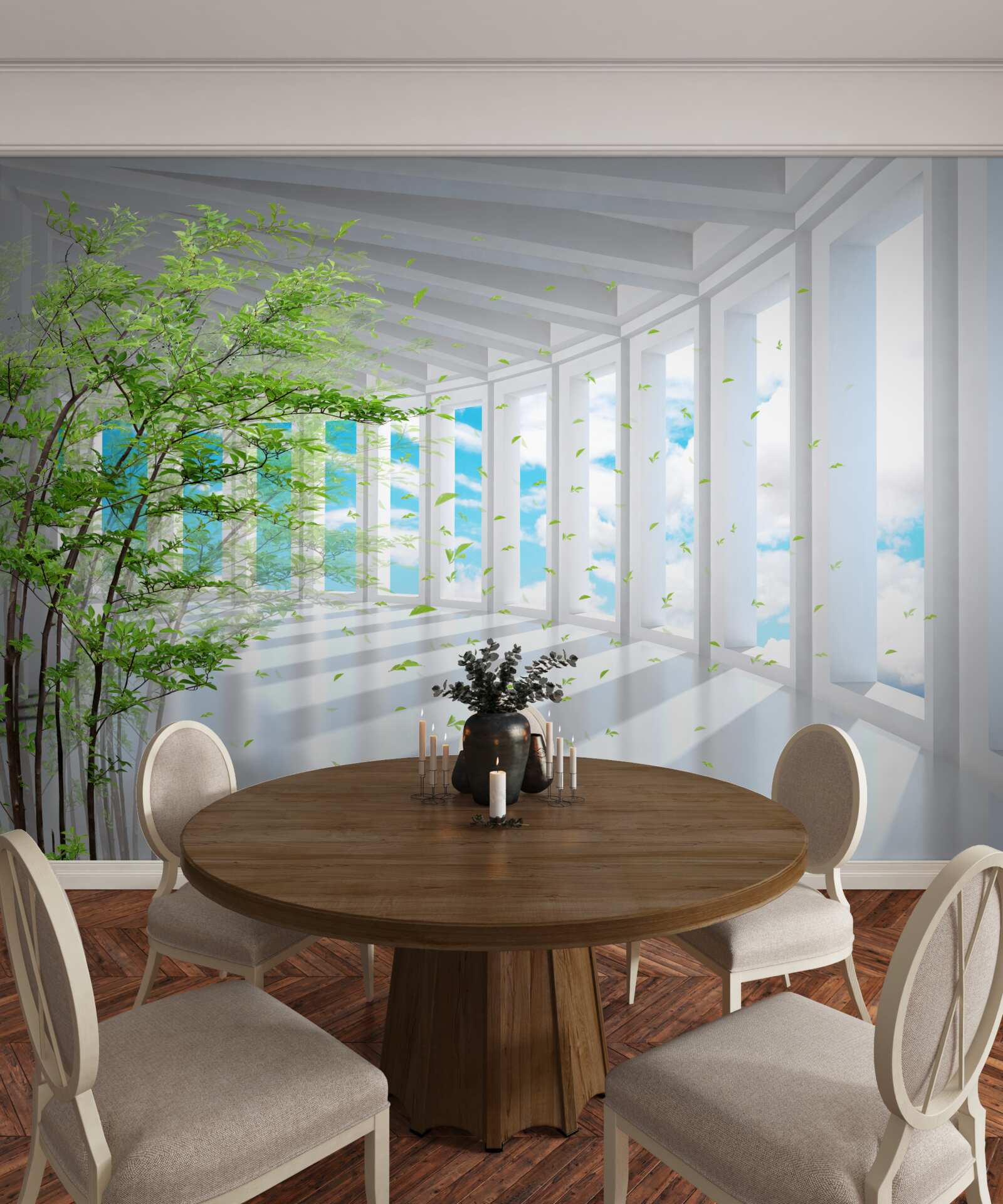 Fototapeta abstraktná chodba zdobená zeleným stromom