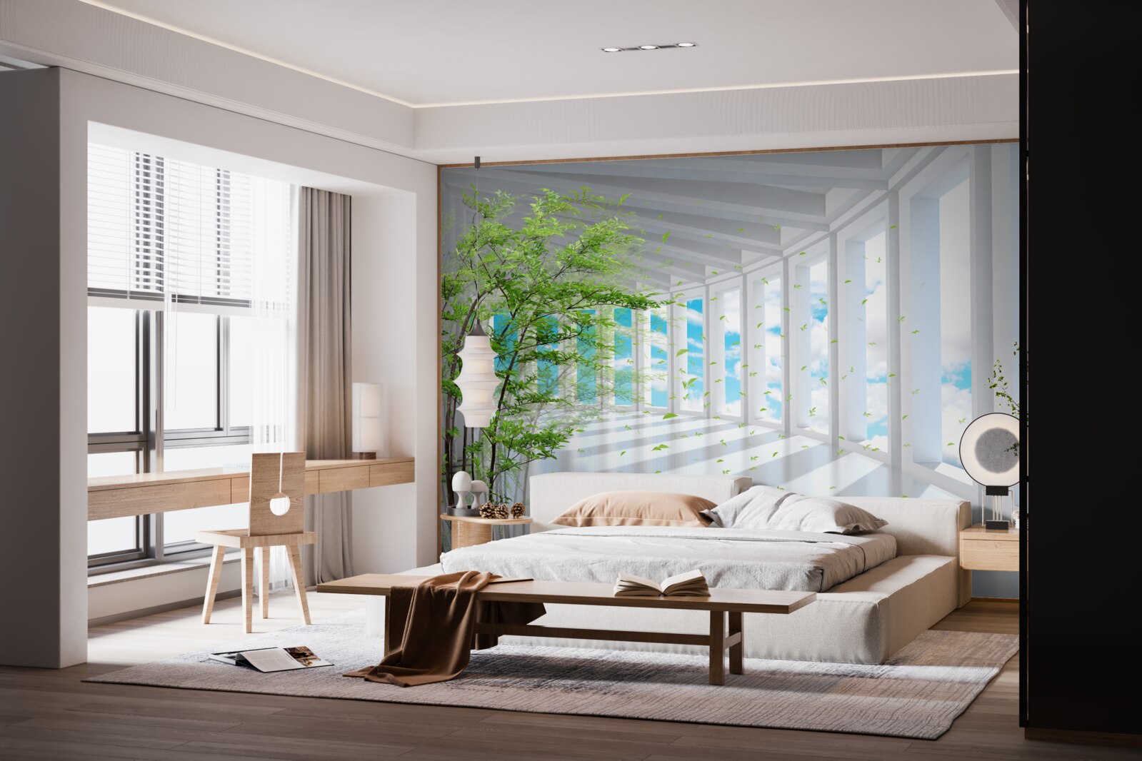 Fototapeta abstraktná chodba zdobená zeleným stromom