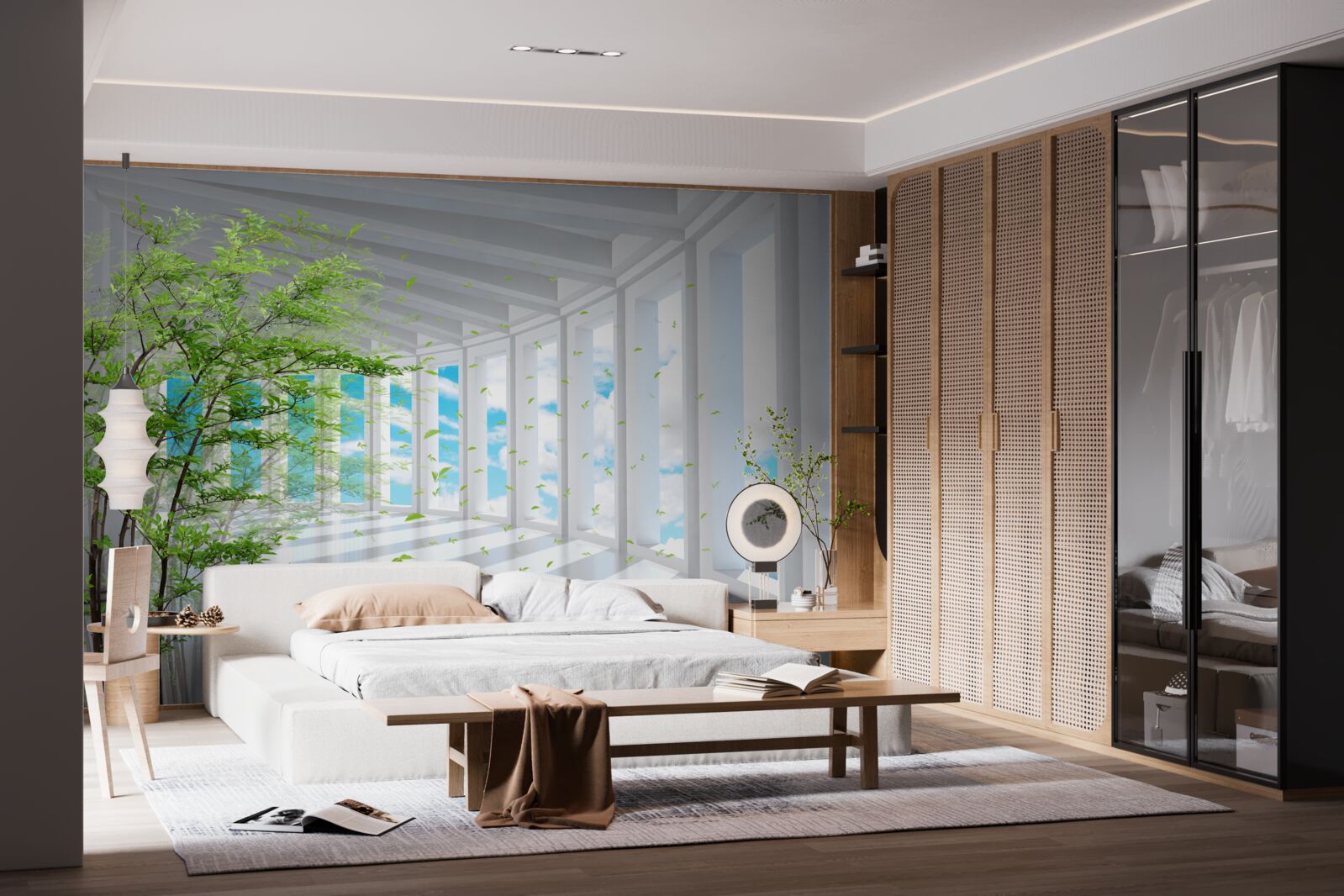 Fototapeta abstraktná chodba zdobená zeleným stromom