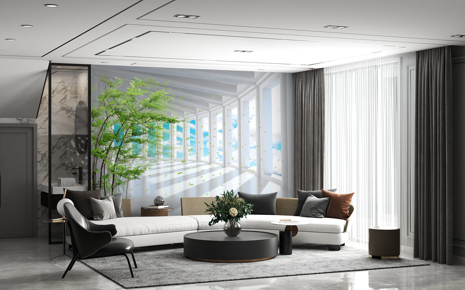 Fototapeta abstraktná chodba zdobená zeleným stromom