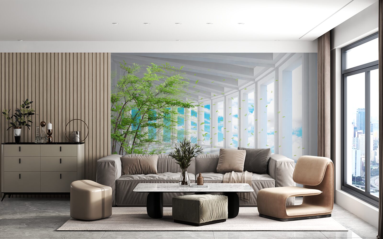 Fototapeta abstraktná chodba zdobená zeleným stromom