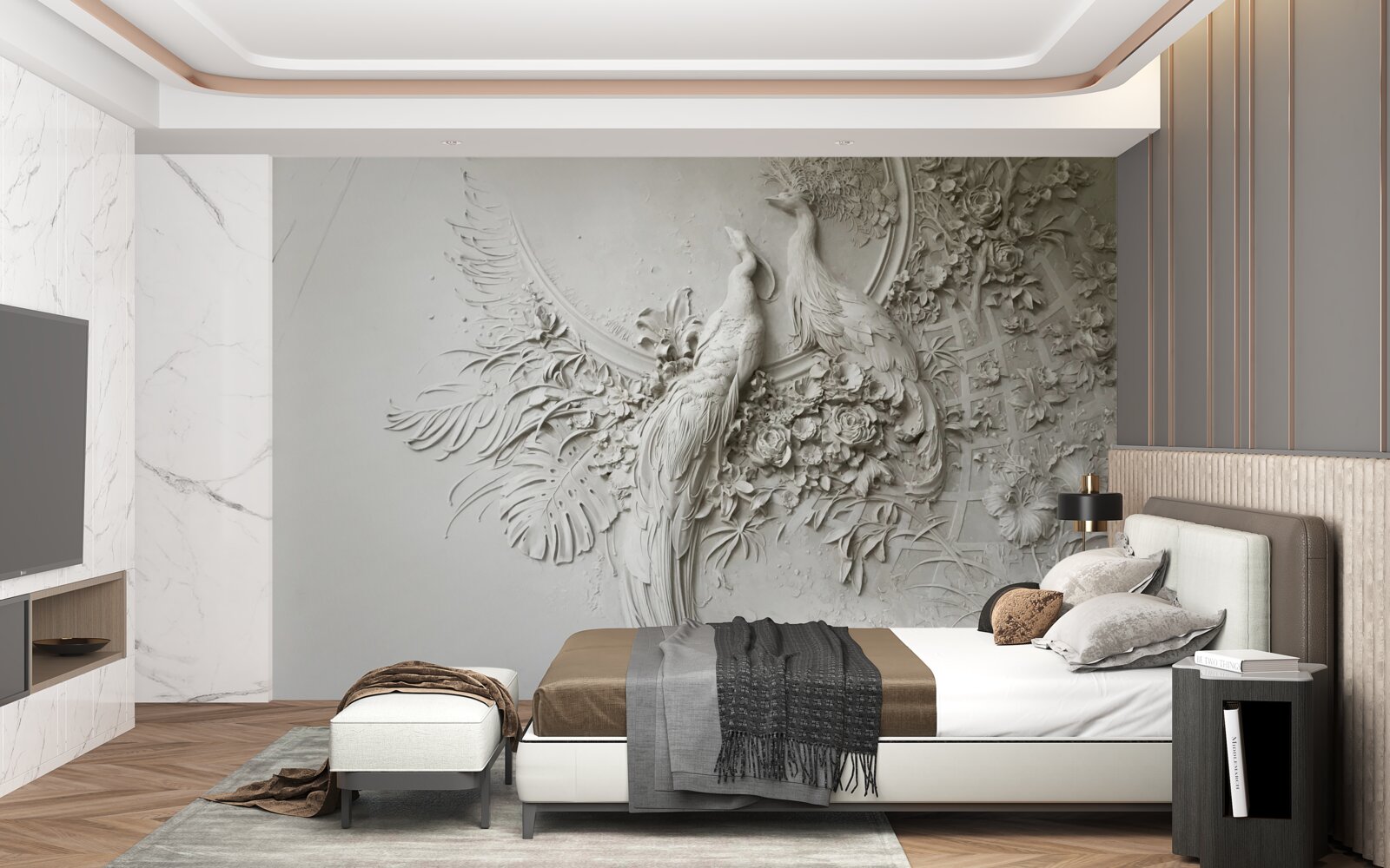 Fototapeta kvitnúci strom zdobia pávy