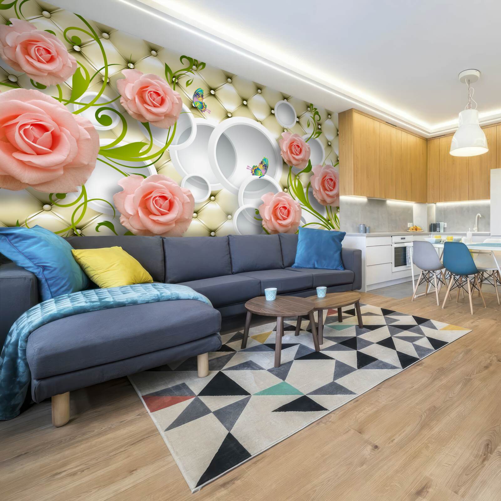 Fototapeta jemne ružové ruže so zelenými stonkami