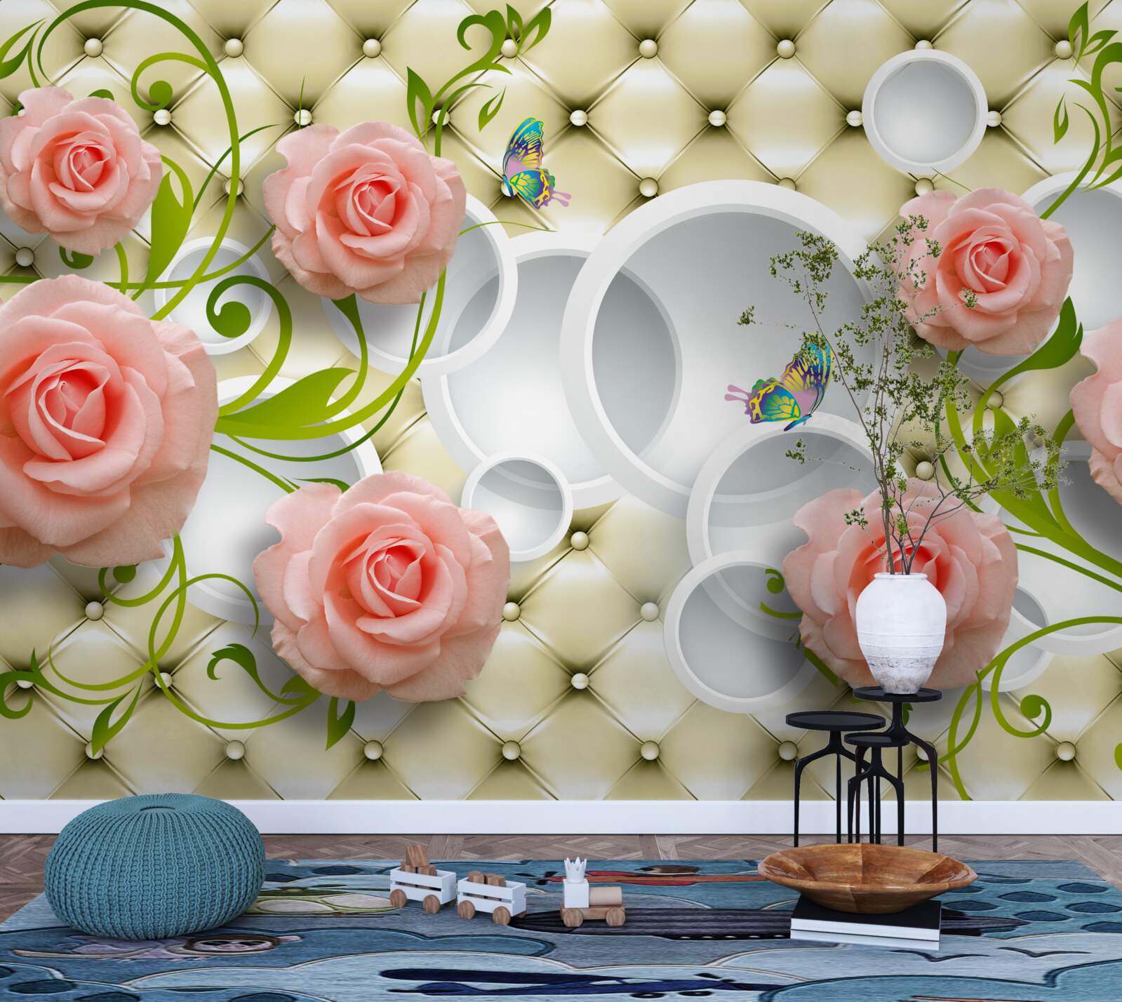 Fototapeta jemne ružové ruže so zelenými stonkami