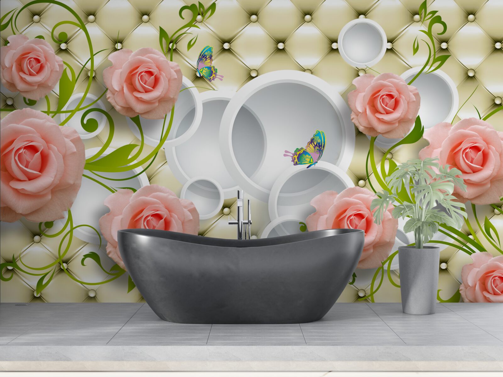 Fototapeta jemne ružové ruže so zelenými stonkami