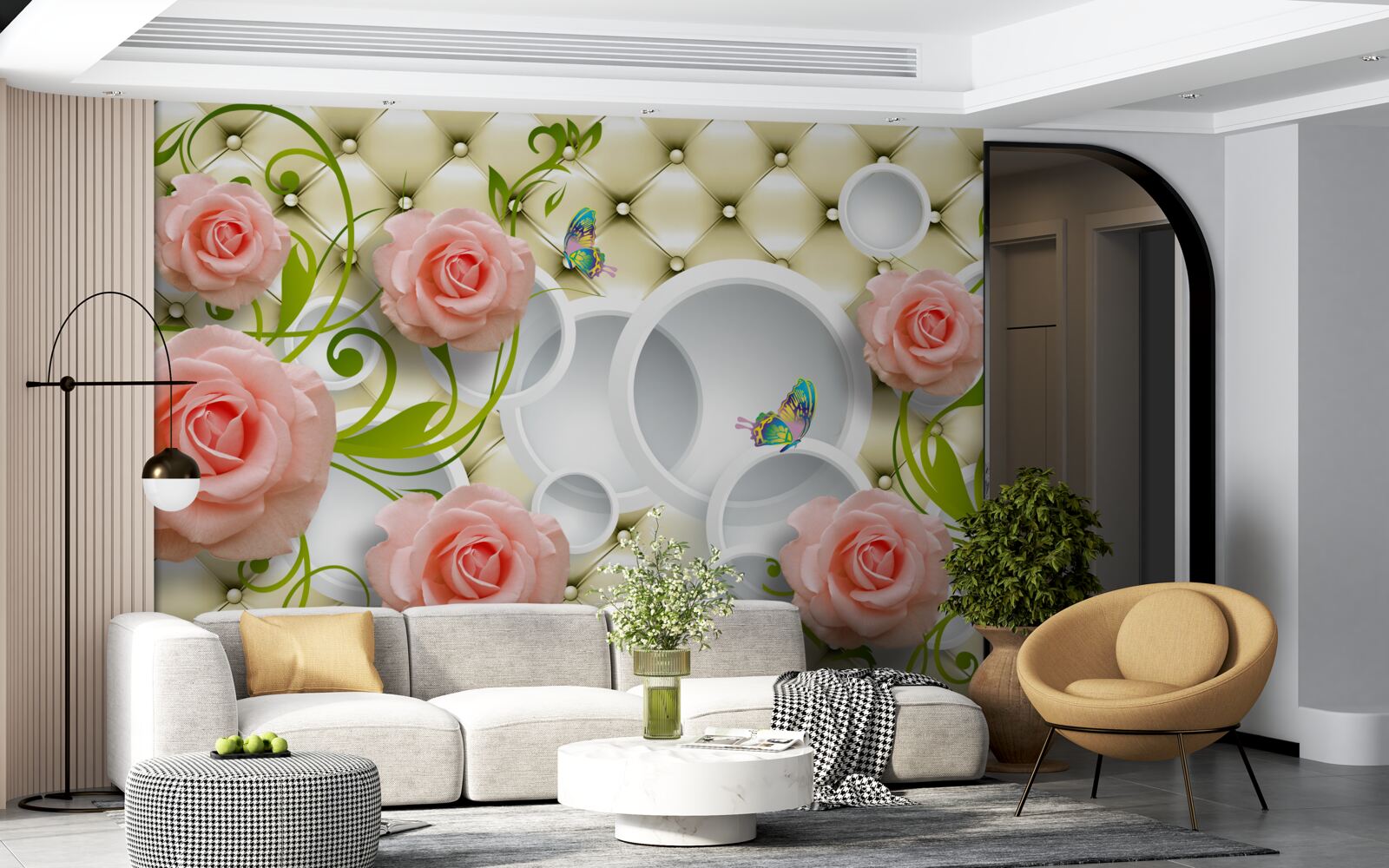 Fototapeta jemne ružové ruže so zelenými stonkami