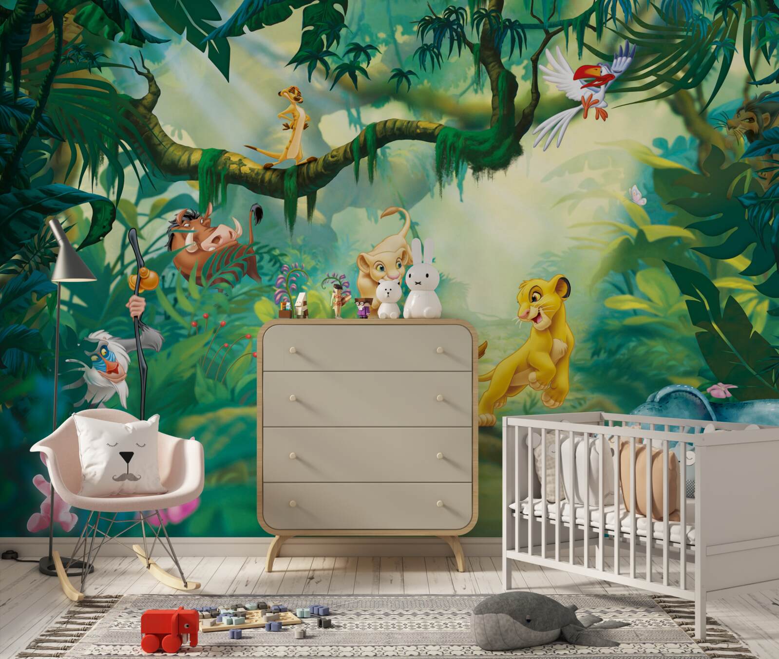 Fototapeta leví kráľ žije v džungli so svojimi priateľmi