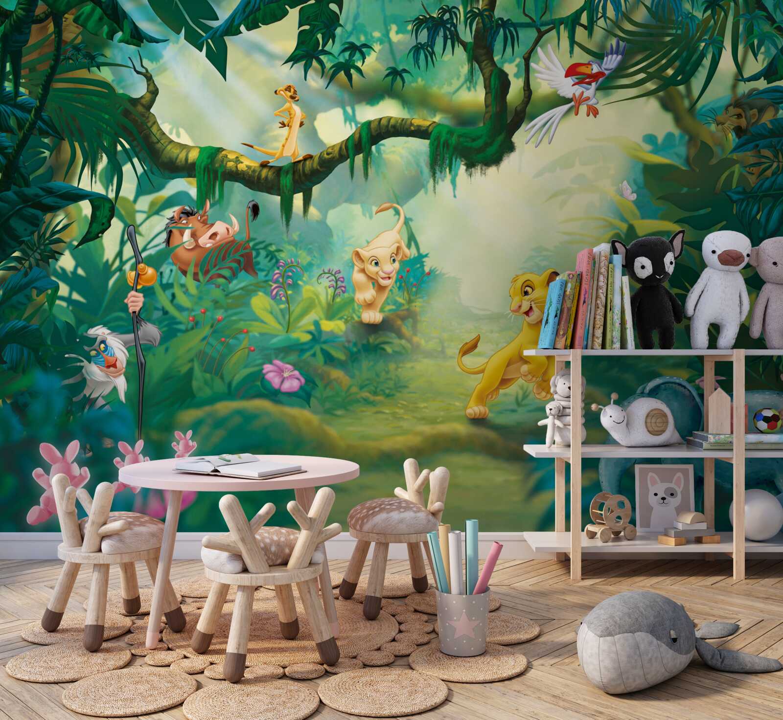 Fototapeta leví kráľ žije v džungli so svojimi priateľmi