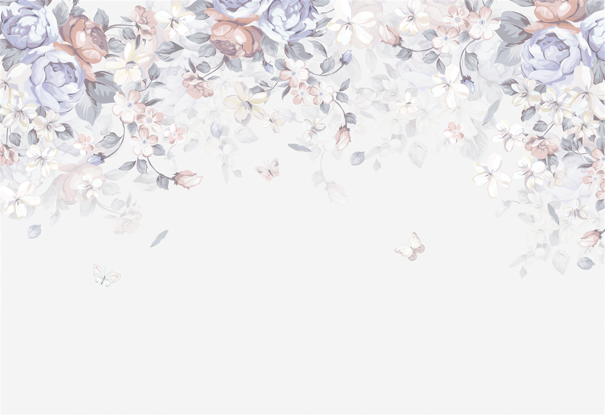 Fototapeta biely podklad je zdobený jemnými kvetmi