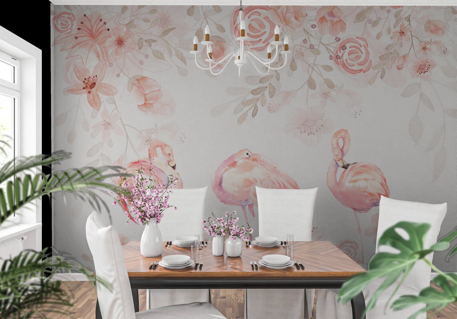 Fototapeta ružové plameniaky a puky