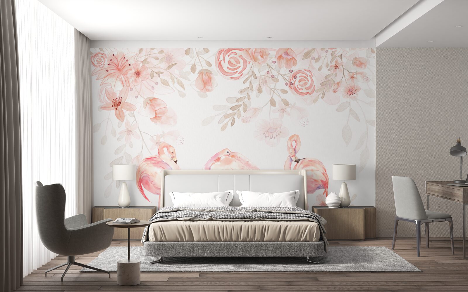 Fototapeta ružové plameniaky a puky