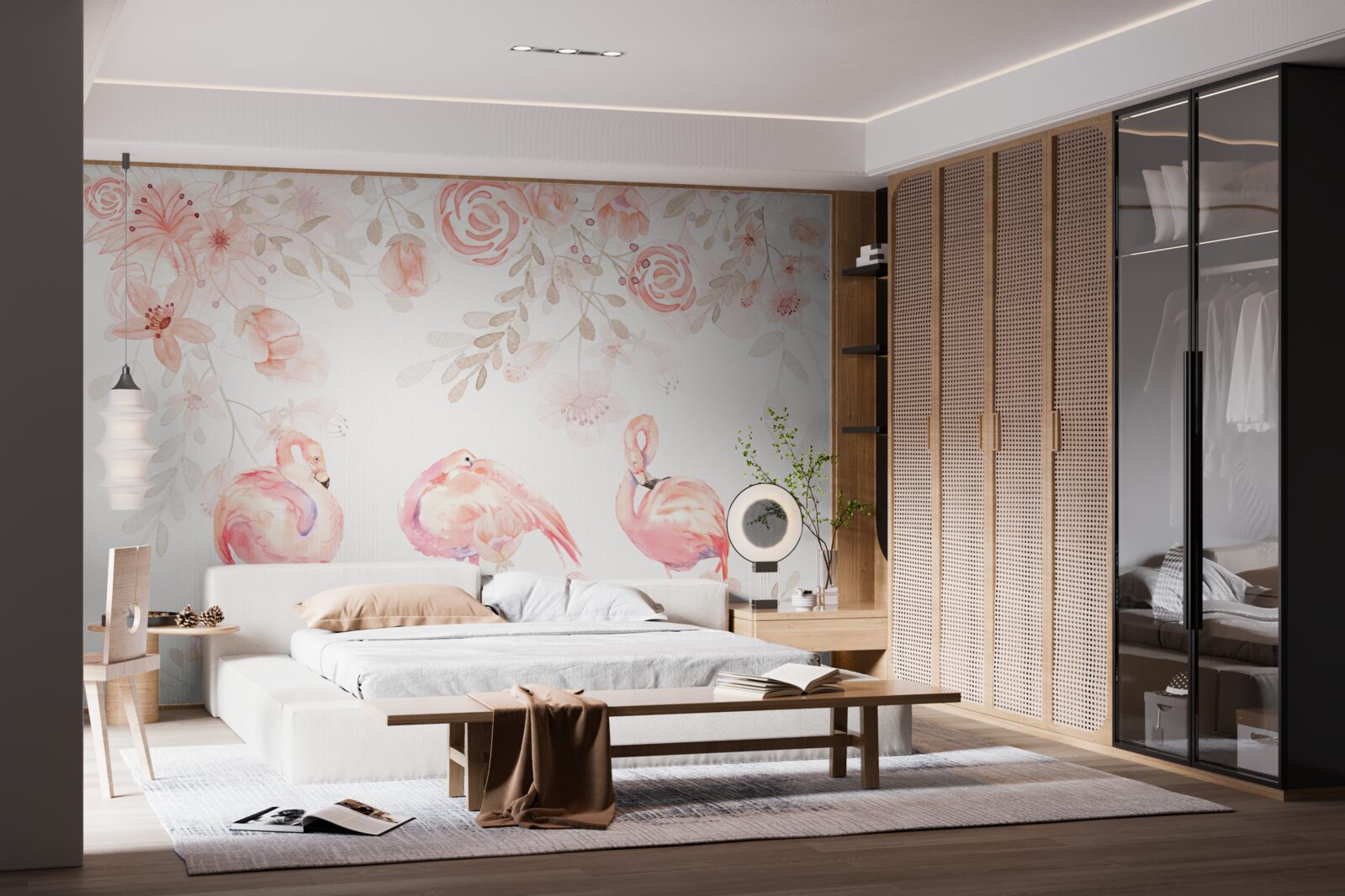 Fototapeta ružové plameniaky a puky